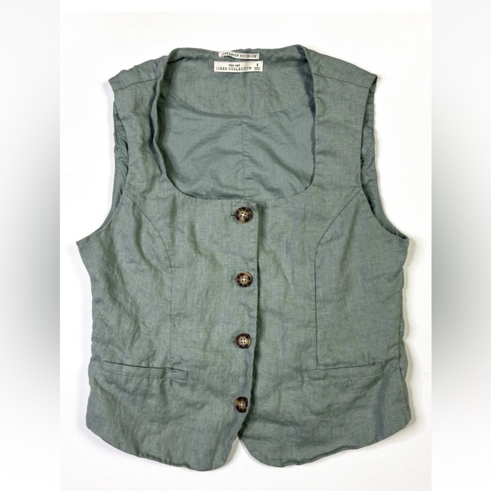 Abercrombie & Fitch Linen Collection Vest Women's Small Green Boho Button Top